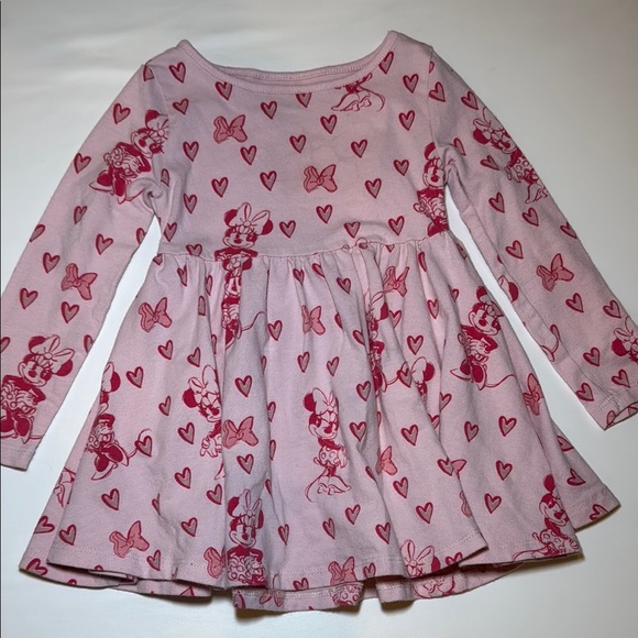 Disney Junior Minnie Mouse Long Sleeve Pink with Hearts Dress Size 18 Months - Picture 2 of 6